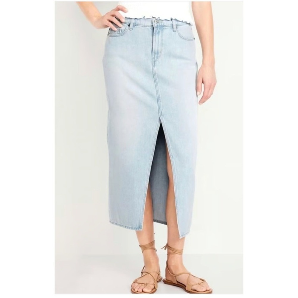 Old Navy Women's Maria Mid Rise Column Front Slit Denim Midi Skirt Size 8